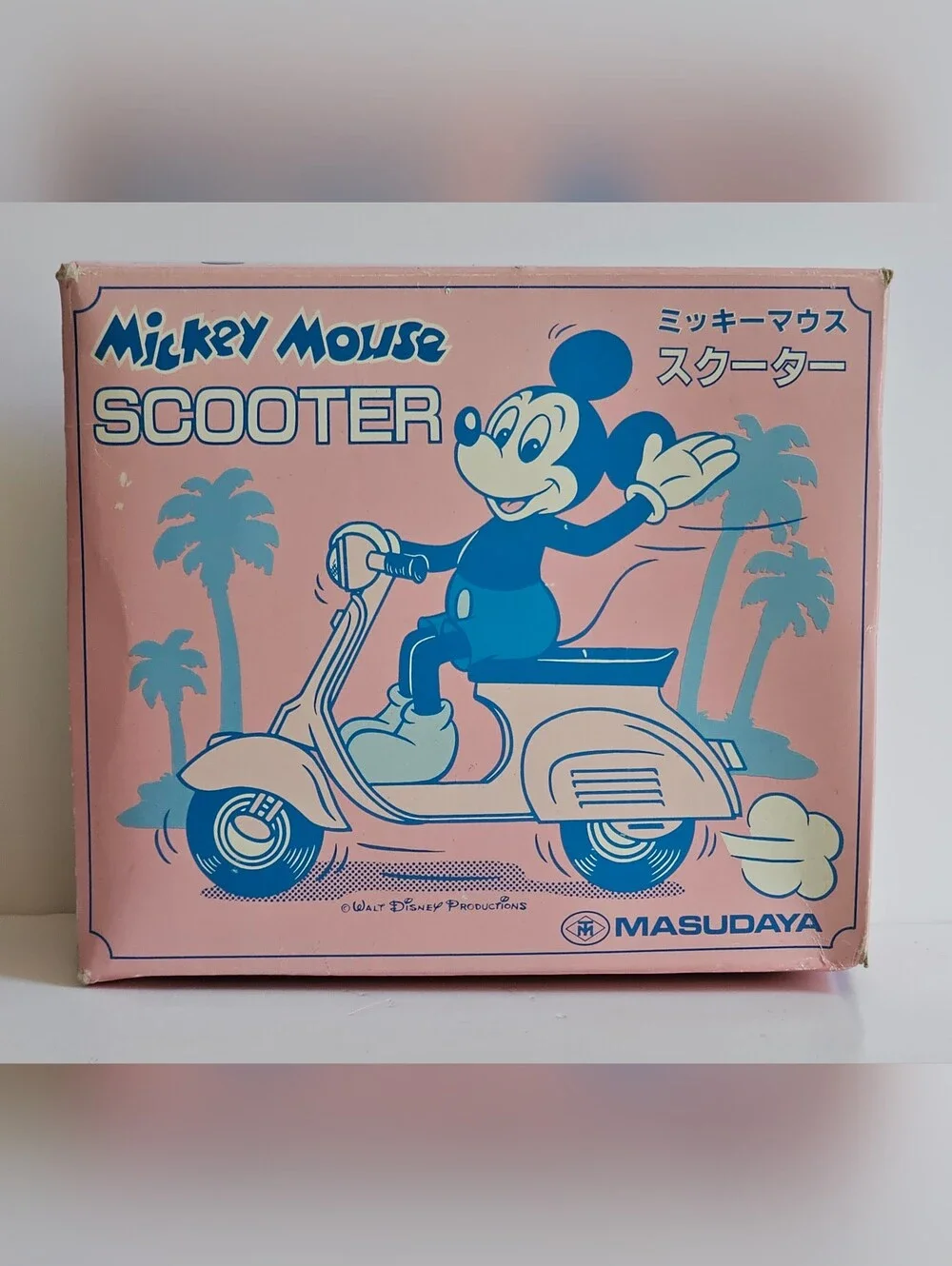 Vintage Mickey Mouse Blue Scooter Wind-up Toy Figure 1982 Masudaya Japan Disney